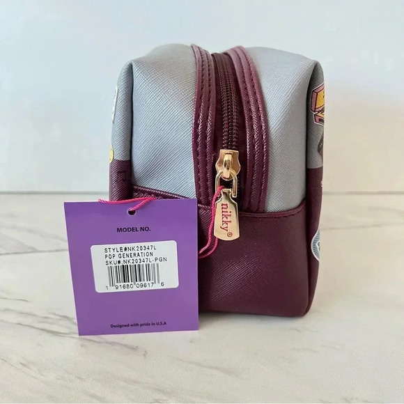 Nikky By Nicole Lee Cosmetic Pouch Bag Pop Generation Gray/Burgundy - Picture 7 of 9